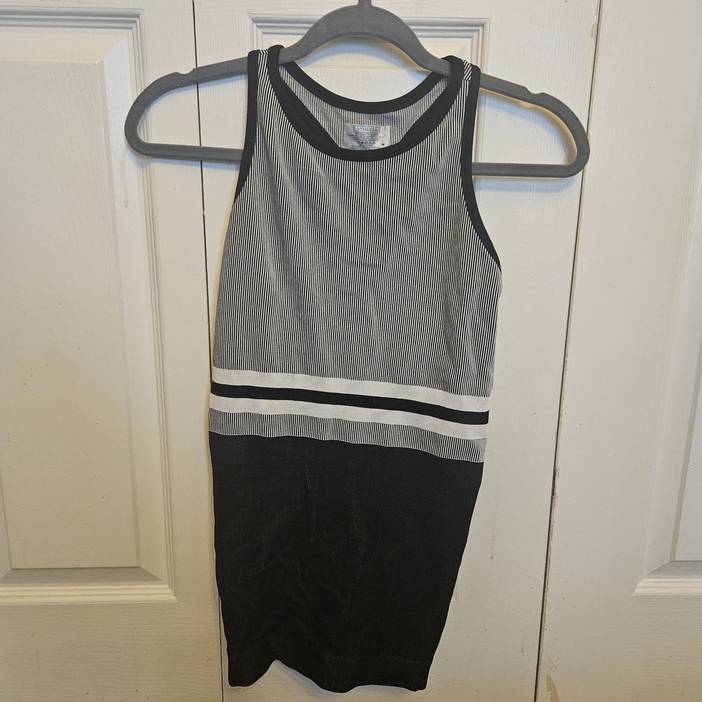 Athleta Black and Gray Striped Tank Top